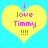 Two yellow heart shapes on a cyan background with pink text reading "i love Timmy !!!" in pixelated font.