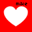Four white heart shapes on a red background with "mike" text above each heart, each heart has a different pixelated edge pattern.