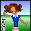 Pixel art animation of a female character in blue and white soccer uniform performing actions on green field with vertical "SOCCER" text.