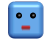 Two blue square icons with rounded corners show a face transitioning from neutral to sad expression, featuring black eyes and red mouth.