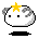 Four pixelated character icons arranged in a , each with white face, black eyes, gray ears, and yellow/orange star on head against light gray background
