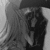 six pixelated images showing a person with long hair in various color filters and grayscale, each overlaid with large black-and-white letters