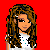 Pixel art buddy icon featuring a female character with long brown hair, white polka-dot shirt, rolled-up jeans, and high heels against red background with "CUTE" text and heart symbol.