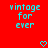 Red background with cyan pixelated text 'vintage for ever' and two cyan heart icons at bottom center.