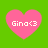 Four pink heart-shaped icons with white text "Gina<3" on a green background, arranged in a