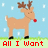 Pixelated reindeer with brown antlers and red nose stands on green grass against light blue background, text reads "All I Want For X-mas Is You<3" in red block letters.