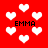 Red background with white heart shapes and black text reading "EMMA" in four locations, some hearts blurred or distorted.