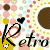 Pixelated retro-style icon with 'Retro' text, heart symbols above letters, and a patterned background of colored squares and circles.