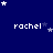 Blue background with white text 'rachel' repeated , surrounded by white and light blue stars in various positions