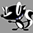 Pixelated black-and-white skunk icon with blue accent on gray background, static single-frame image.