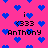 Pixelated pink background with scattered blue hearts and repeated text elements in black pixel font.