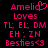 Pixelated pink text on black background with two identical side-by-side layouts featuring 'Amelia', 'Loves', and other phrases.