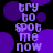 Purple text on black background with purple circles, displaying 'try to spot me now' in pixelated font