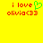 Yellow background with red pixelated text 'i love olivia<33' and a green pixelated heart symbol above the text on the left side.