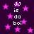 Dark purple background with scattered pink stars and repeated white text reading "JJ is da boi" in pixelated font.