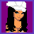 A 3x2 contact sheet of pixel art frames showing a cartoon woman with long black hair, white chef hat, and various outfits against purple backgrounds, with text phrases "TAKEN", "And", and "LovinIt" in pink.