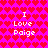 A static pixel art image with a bright pink background covered in red heart shapes, displaying the text "I Love Paige" twice.