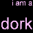 Pixelated text reads 'i am a dork' in light purple on black background, with visible pixelation and no other visual elements.