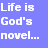 A static image with white pixelated text on a solid blue background arranged in two columns.