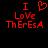 Red pixelated text and heart symbol on black background, with two side-by-side variations of the phrase "I Love ThErEsA".