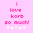 Pink pixelated text on light pink background reads 'i love korb so much!' with five white stars below, show star animation