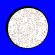 Two circular shapes on a solid blue background; left shape has textured white surface, right is solid yellow.