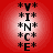 Red background with four identical circular white gradients containing black text and asterisks arranged vertically.