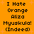 Static orange background with pixelated black text reading "I Hate Orange Aliza Myuskula! (Indeed)" in two identical vertical