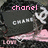 Pixelated static image with pink text 'chanel' at top, white text 'chanel' below, and pink 'love' at bottom on dark background.