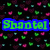 Pixelated text 'Shoutel' in green with blue outline on dark background scattered with colored pixels.