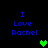 Blue text reading "I Love Rachel" on black background with green pixelated heart symbols in different positions across frames.
