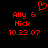 Red pixelated text and a heart symbol on black background, with two identical side-by-side layouts showing names and date.