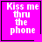 Four identical pink square with white pixelated text reading 'Kiss me thru the phone' and black borders, each containing a distinct small black symbol in the bottom-right corner
