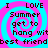 Pixelated text on a cyan and pink spiral background with repeated phrases.