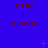 Blue background with repeated "hello im blonde" text in red, scattered purple star and cross symbols, and subtle pink dots.