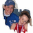 Two pixelated figures in close physical proximity, one wearing a blue jacket and dark cap, the other in red attire with brown hair.