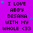 Purple background with repeated text "I LOVE ABBY DESANA WITH MY WHOLE <33" in black pixelated font, scattered blue and purple stars.