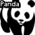 Black-and-white panda icon with multiple expressions and poses, each labeled "Panda" in pixelated text.