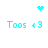 Pixelated cyan icon with text 'Toos <3' and two distinct animated elements: a heart and a starburst pattern.