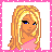 Pixel art contact sheet with four quadrants showing a blonde cartoon character and text fragments, framed by pink dotted border on white background.