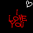 Pixelated red text "I LOVE YOU" with a white heart above on black background, showing slight animation shift