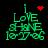 Green pixelated text 'I LOVE SHINE 10-27-06' on black background with red heart or starburst symbols above the text in different frames.