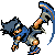 Pixel art character in blue and gray armor performing dynamic combat poses with sword swings, jumps, and acrobatic movements against a solid light gray background.
