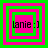 Four identical square with alternating green and pink borders display the text 'lanie :]' in black pixelated font over a bright green background