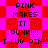 Pixelated text and patterned background in red and pink hues with repeated phrases and alternating geometric shapes.