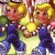 Two cartoon characters with blonde hair and blue outfits hold hands against a pink background with white text reading Let's run away to Candy Land and live forever hand in hand.