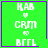 Green square icon with white pixelated text KAB, CRIM, and BFFL stacked vertically, separated by small heart symbols; purple border surrounds the entire composition.