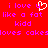 Red background with purple pixelated text reading "i love U like a fat kidd loves cakedoves cakes" and a white heart symbol replacing the 'U' in 'love'.