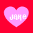 Four pink heart shapes on a red background, each containing the text "JAKE" in white pixelated font.