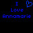 Blue pixelated text and heart symbol on black background, split into two identical halves with 'I' above 'Love' above 'Annomarie' in each half.